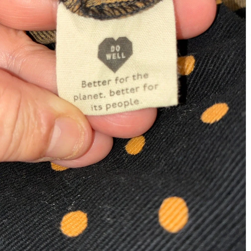 Madewell Polka Dot Corduroy Puff Sleeve Wrap Top Black‎ Tan XS G7835